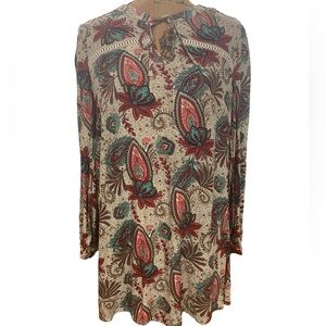 Umgee Paisley Peacock Boho Tunic Top/ Mini Dress Relaxed Boho- NWT